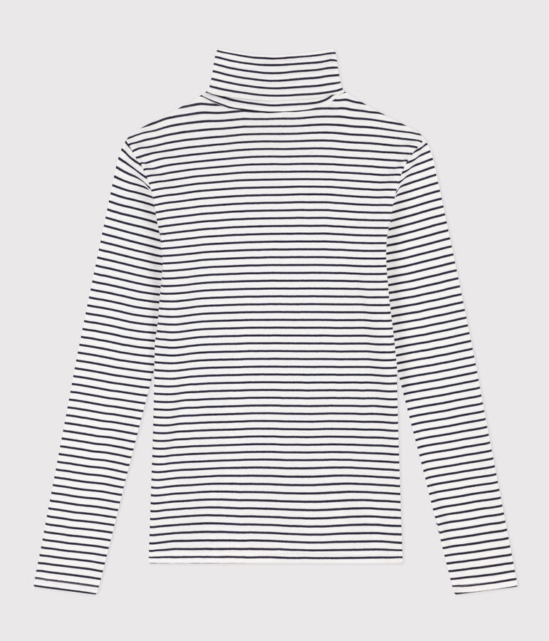 Women's ICONIC cotton polo neck T-shirt MARSHMALLOW white/SMOKING blue