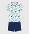 Boys' Sealife Pattern Short Cotton Pyjamas MARSHMALLOW white/MULTICO white