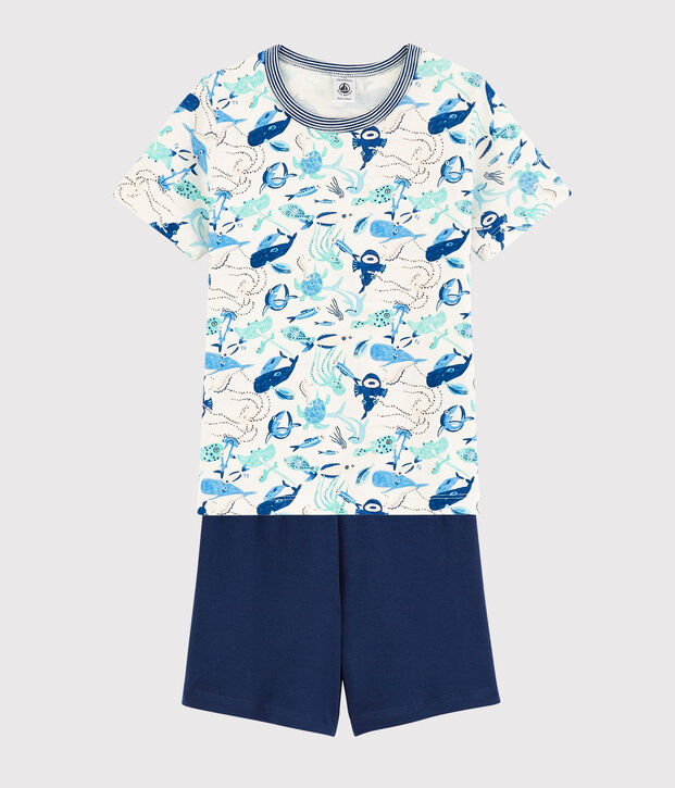 Boys' Sealife Pattern Short Cotton Pyjamas white/multicolor