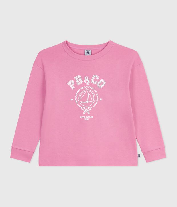Children's long-sleeved printed cotton T-shirt pink