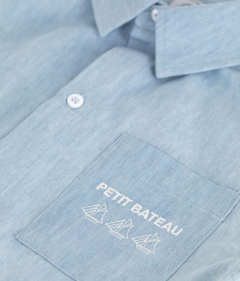 Children's short-sleeved cotton shirt BLEU CLAIR blue