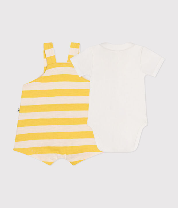 Babies' Slub Jersey Dungaree Set yellow/ecru