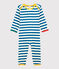 Babies' Blue Striped Footless Buttonless Cotton Sleepsuit MALLARD /MARSHMALLOW