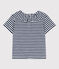 Babies' Striped Short-Sleeved Slub Jersey Blouse MEDIEVAL blue/MARSHMALLOW white