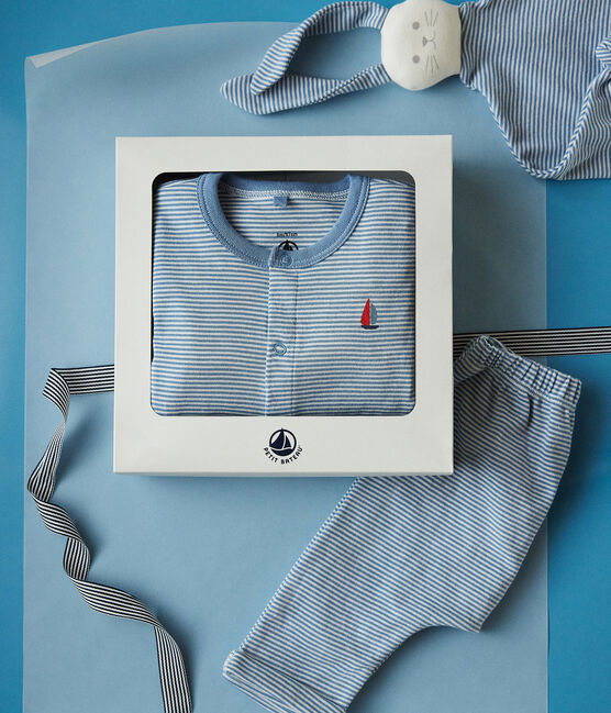 Babies' three-piece set in cotton BEACH blue/MARSHMALLOW