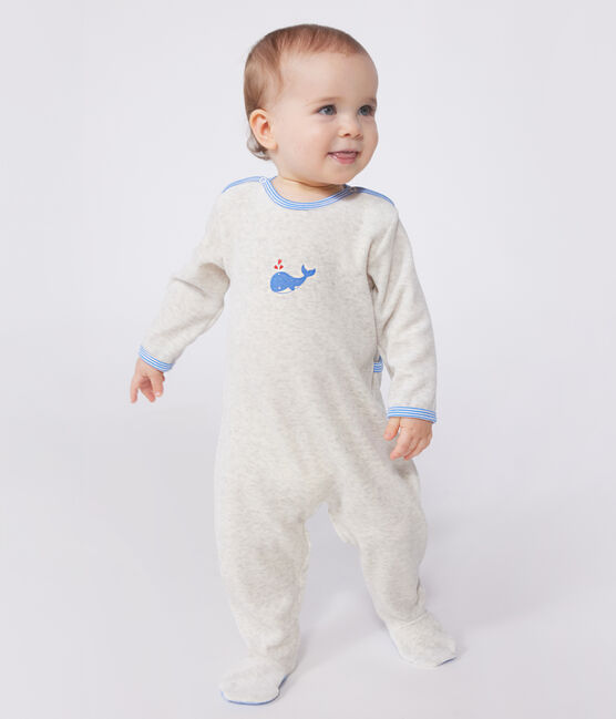 Babies' velour pyjama suit with a back opening MONTELIMAR CHINE beige