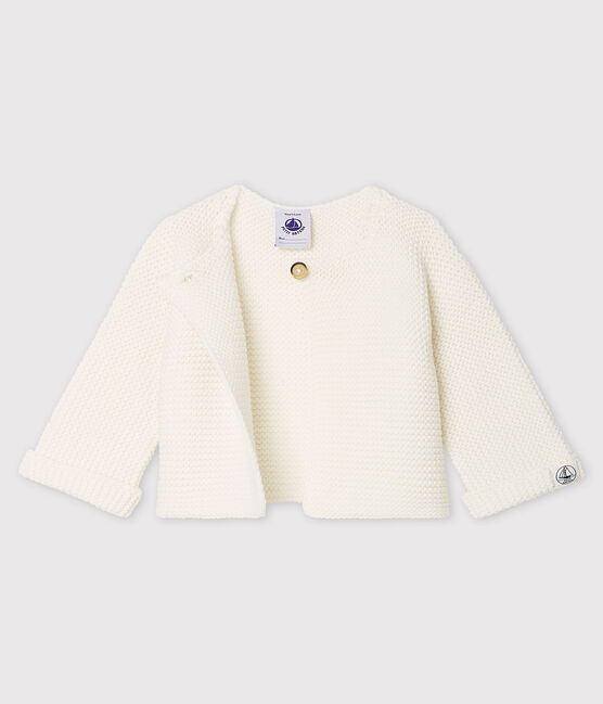 Babies' Organic Cotton Knitted Cardigan MARSHMALLOW white