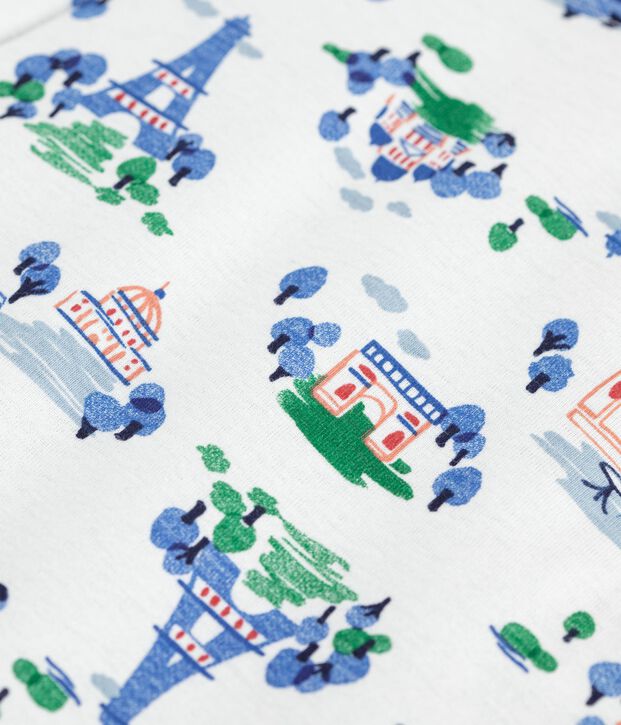 Babies' sleeveless reversible Paris print cotton cardigan white/multicolor