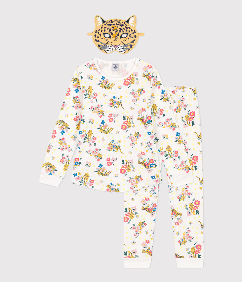Children's cotton glow in the dark panther print pyjamas white/multicolor