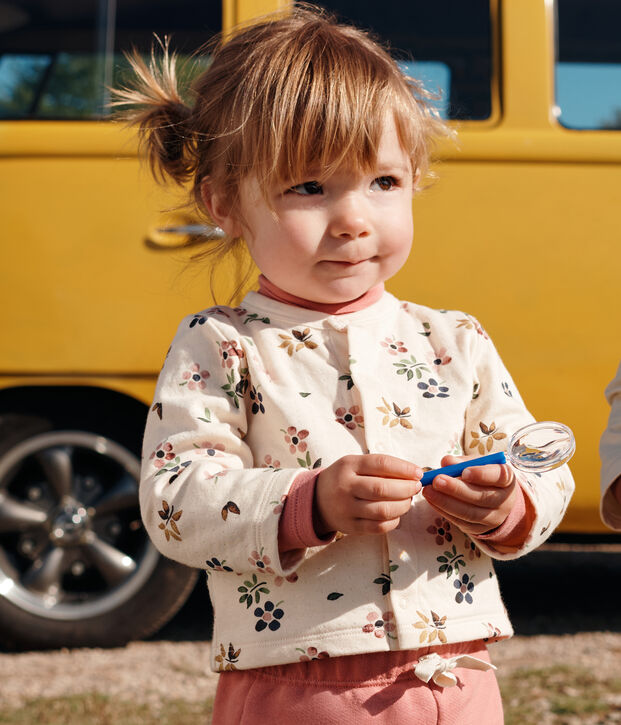 Babies' tube knit cardigan Ecru/multicolor