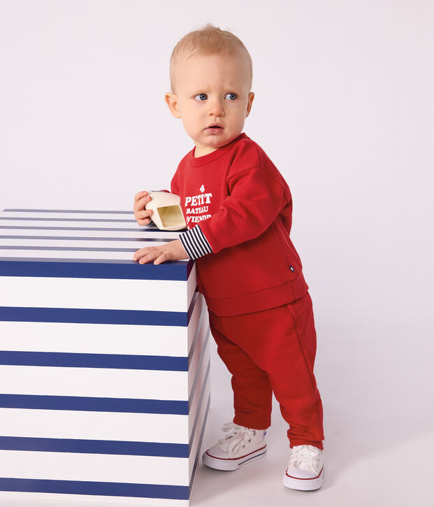 Babies' patterned cotton sweatshirt red