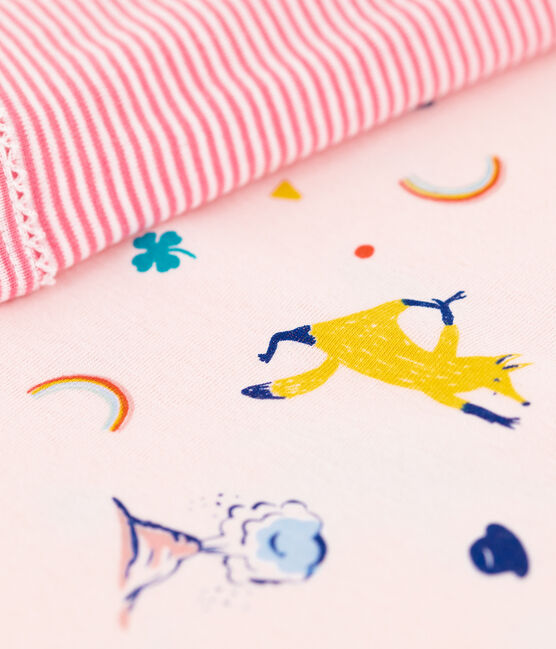 Girls' Yoga Animal Pattern Short Cotton Pyjamas FLEUR pink/MULTICO white