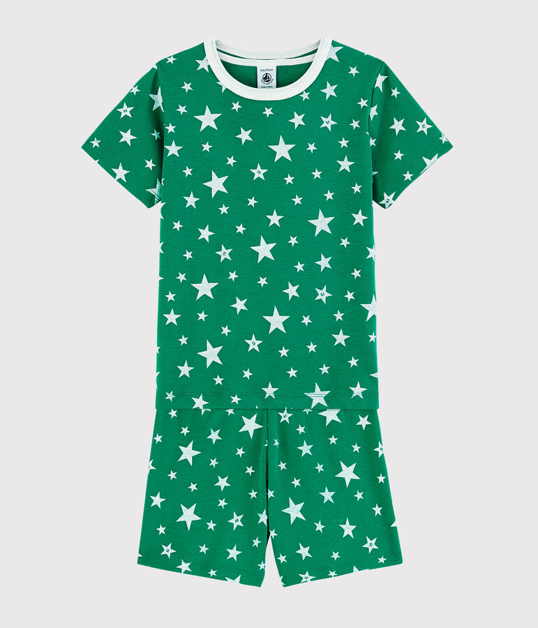 Boys' Green Starry Cotton Short Pyjamas GAZON green/ECUME white