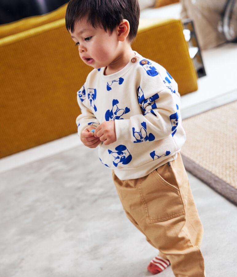 Babies' Patterned Fleece Sweatshirt Ecru/multicolor