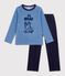 Children's plain velour pyjamas with a fun motif blue/blue