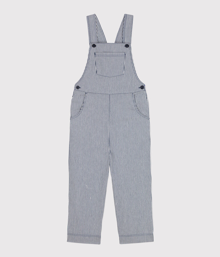 Girls' Stripy Cotton Dungarees blue/white