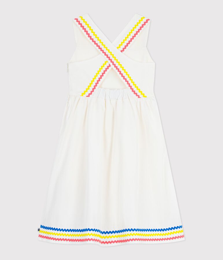Children's  long cotton dress with straps white