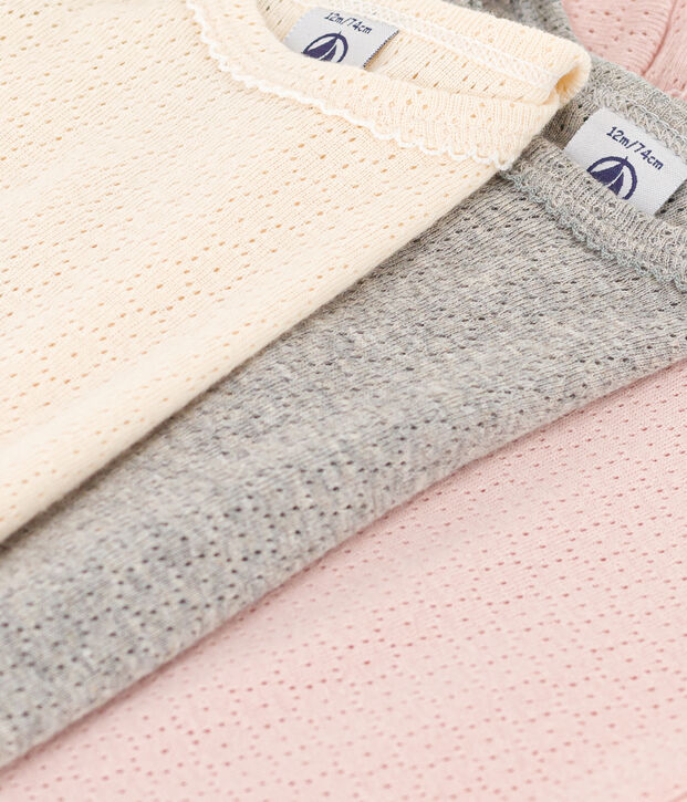 Babies' Plain Long-Sleeved Cotton Bodysuits - 3-Pack multicolor