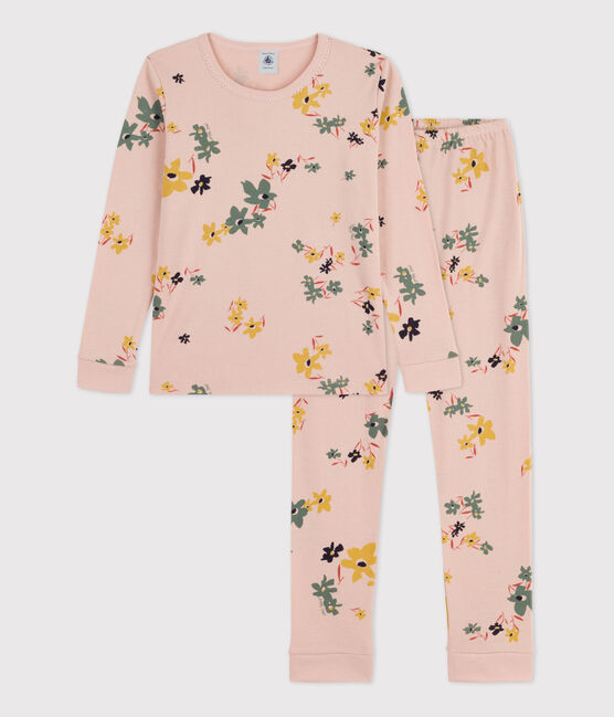 Girls' Floral Cotton Snugfit Pyjamas SALINE pink/MULTICO white