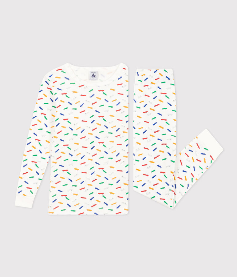 Children's Skateboard Print Fitted Cotton Pyjamas white/multicolor