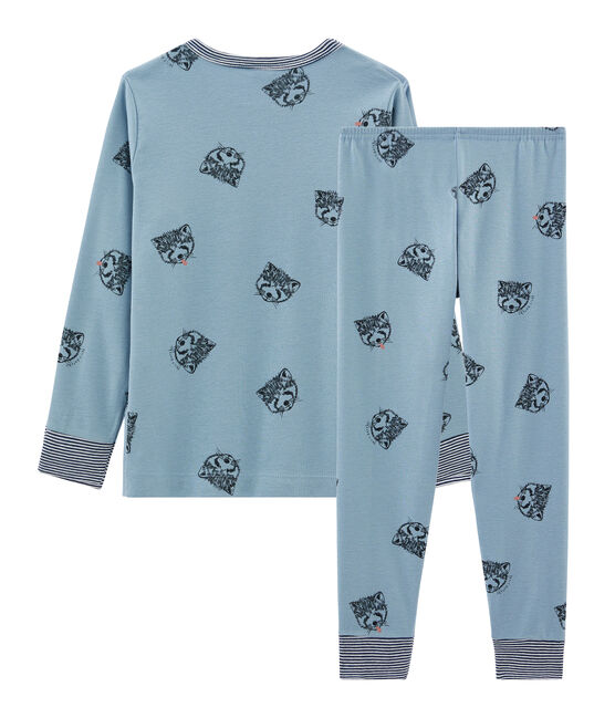 Boys' Ribbed Pyjamas ACIER blue/MULTICO white