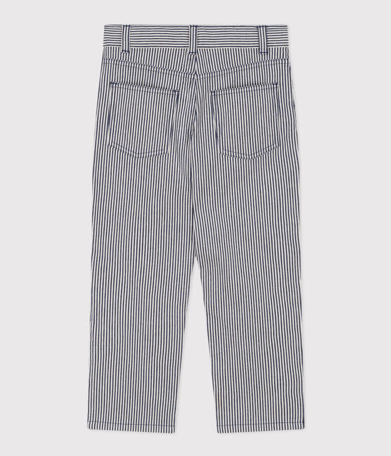 Boys' Stripy Cotton Trousers MEDIEVAL blue/MARSHMALLOW white