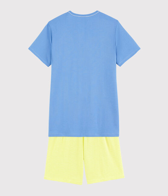 Unisex Blue and Yellow Ribbed Short Pyjamas EDNA blue/MULTICO ecru