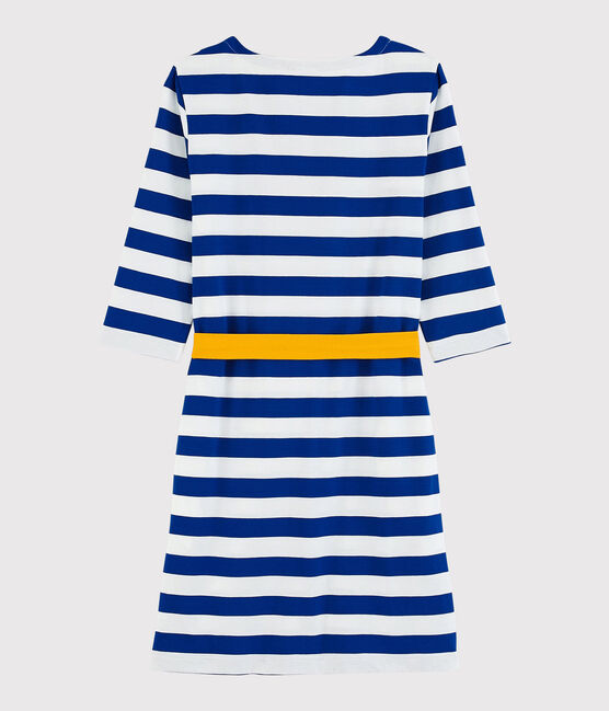 Women's Long-Sleeved Stripy Dress SURF blue/MARSHMALLOW white