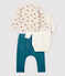 Babies' Velour and Rib Knit Three-Piece MONTELIMAR beige/MULTICO white