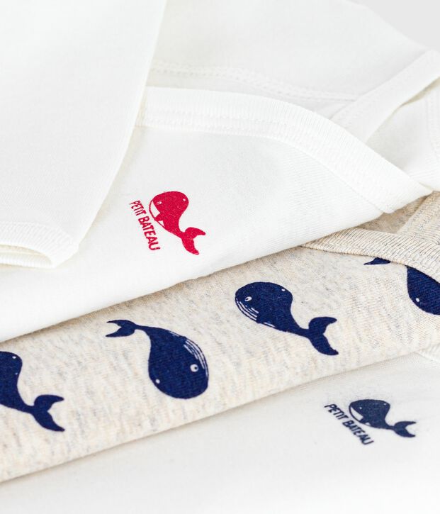 Pack of babies' long-sleeved printed cotton wrapover bodies multicolor