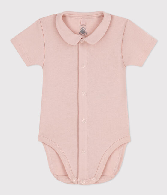 Babies' Short-Sleeved Cotton Bodysuit with Collar SALINE pink