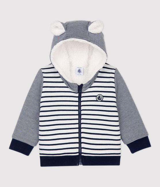 Babies' Sherpa Baseball Jacket MARSHMALLOW white/SMOKING blue