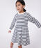 Children's long-sleeved stripy cotton dress MARSHMALLOW white/SMOKING blue