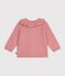 Babies' plain wool and cotton knit cardigan with a collar pink
