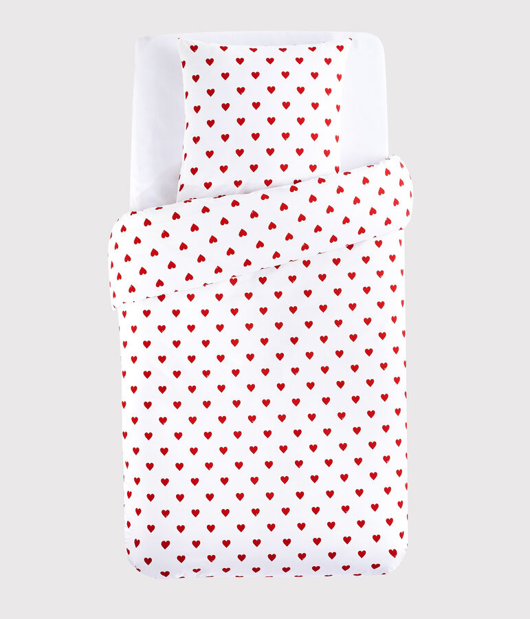 Red Heart Pattern Poplin Cot Bumper white/red
