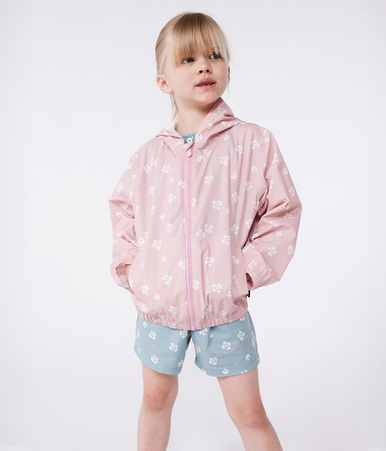 Children's floral windbreaker CHARME pink/MARSHMALLOW white