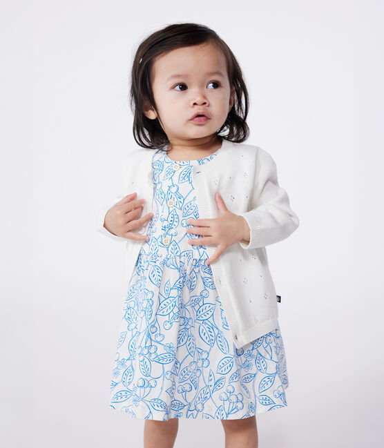 Babies' cotton cardigan in a decorative stitch MARSHMALLOW white