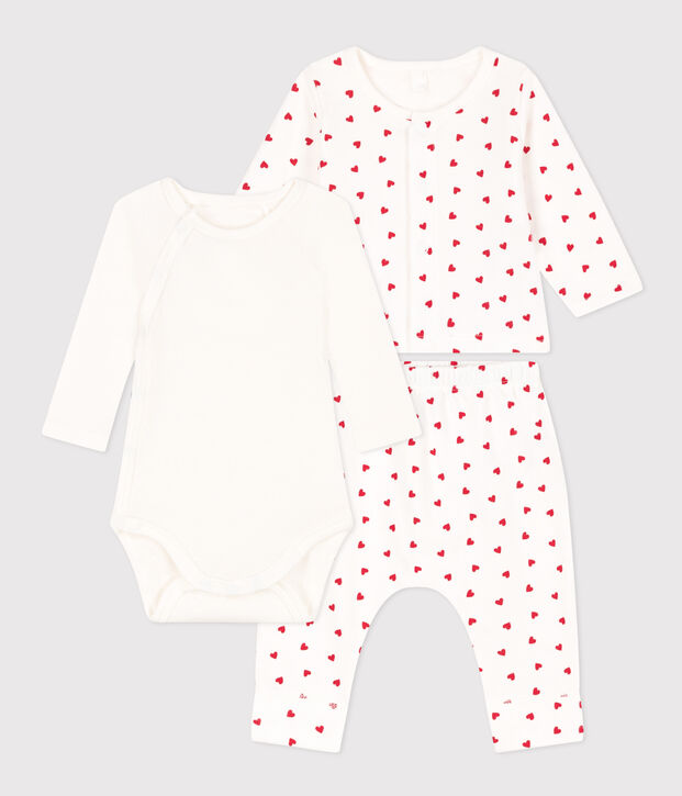Babies' Small Heart Patterned Fleece Outfit white/red