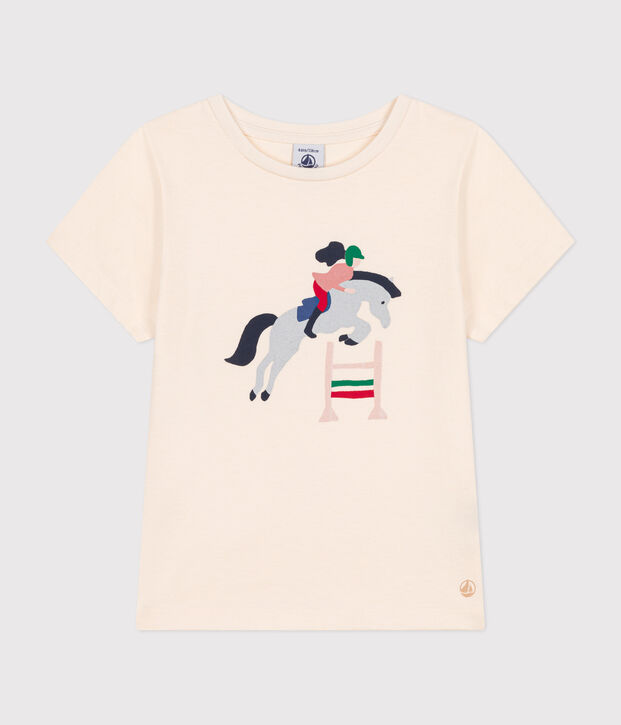 Little girls' short-sleeved jersey T-shirt Ecru