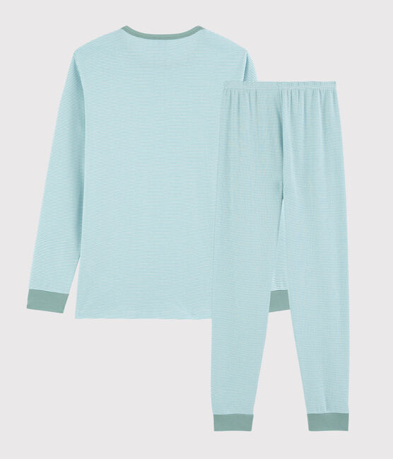 Unisex Blue Stripy Ribbed Pyjamas TIKI blue/MARSHMALLOW white