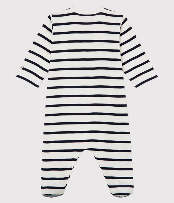 Babies' Striped Ribbed Sleepsuit MARSHMALLOW white/SMOKING blue