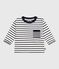 Babies' long-sleeved stripy cotton T-Shirt MARSHMALLOW white/SMOKING blue