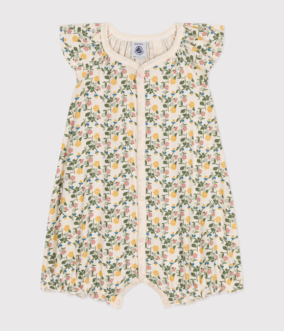 Babies' Short Floral Cotton Playsuit AVALANCHE white/MULTICO
