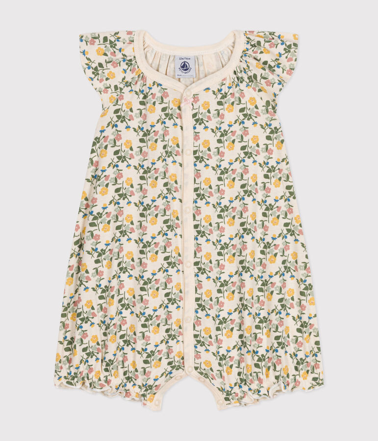 Babies' Short Floral Cotton Playsuit Ecru/multicolor