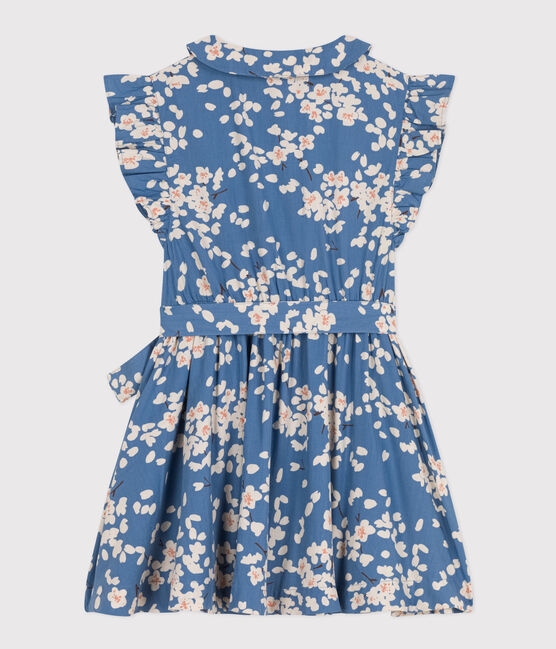 Girls' Sleeveless Printed Poplin Dress BEACH blue/MULTICO