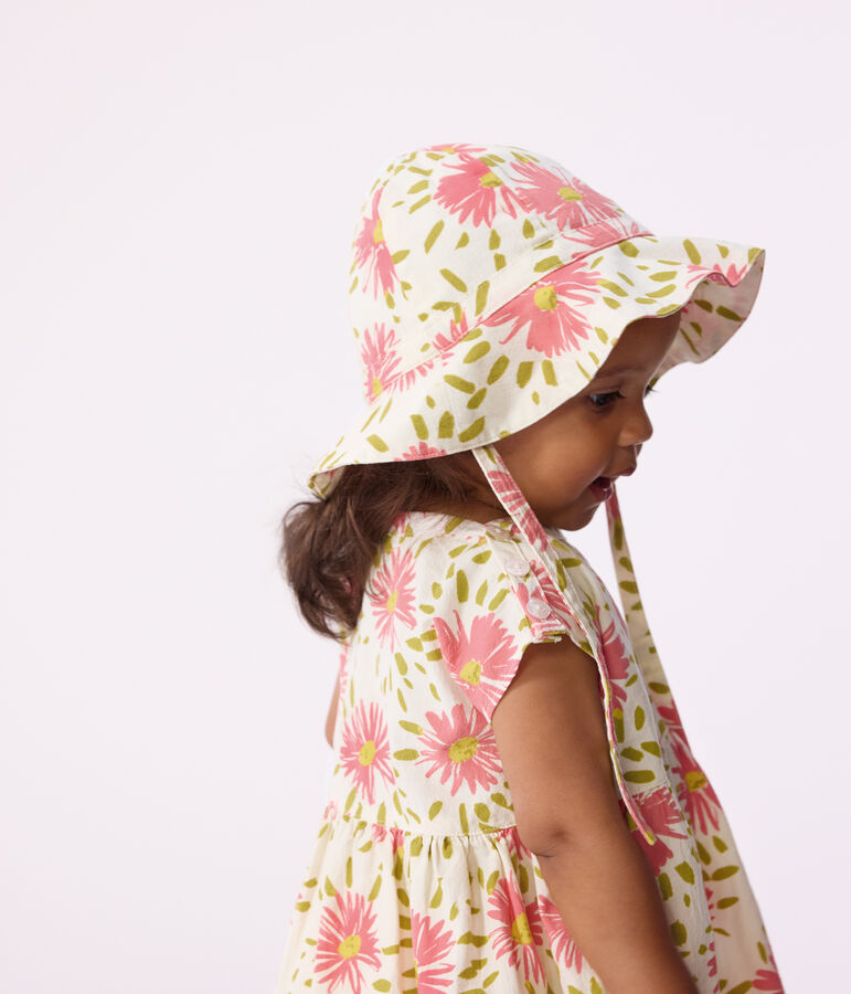 Babies' short-sleeved printed cotton dress white/multicolor