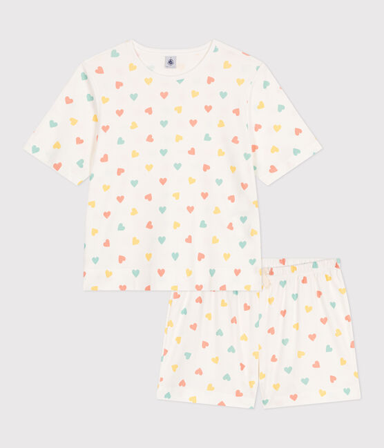 Women's short heart print cotton pyjamas MARSHMALLOW white/MULTICO white