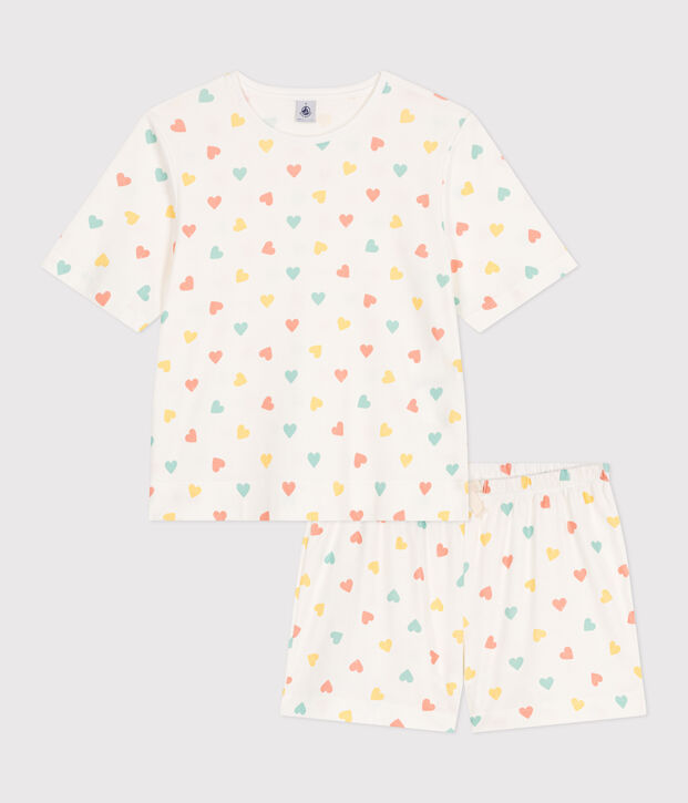 Women's short heart print cotton pyjamas white/multicolor