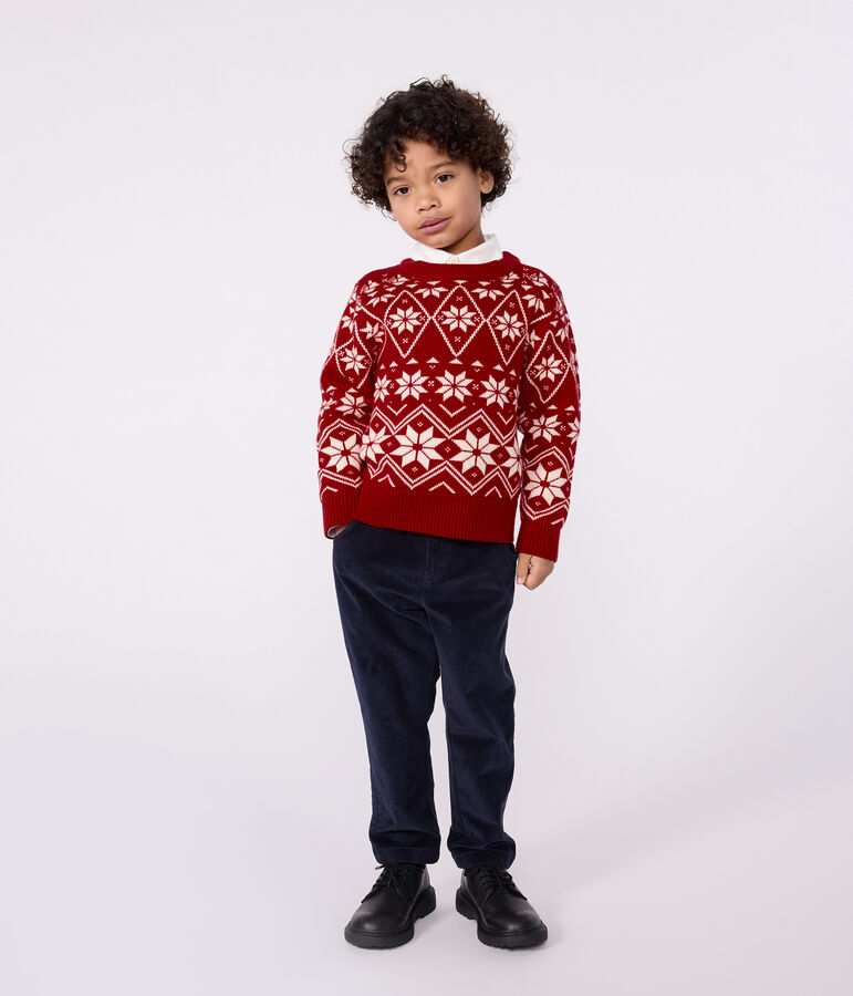 Children's patterned wool and cotton jumper red/ecru