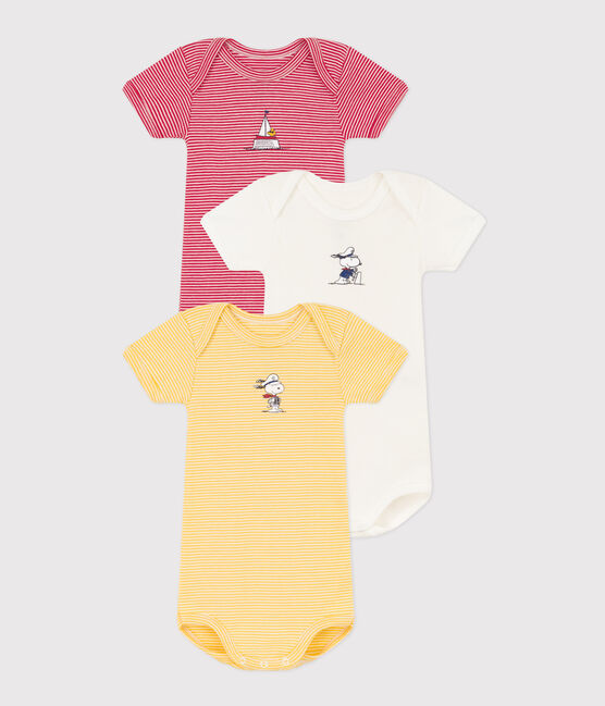 Babies' Petit Bateau X Snoopy Short-Sleeved Cotton Bodysuits - 3-Pack variante 1